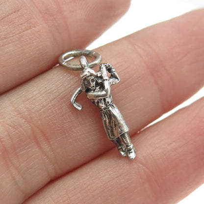 BEAU 925 Sterling Silver Vintage Golf Player Minimalist 3D Charm Pendant