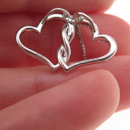 Hallmark 925 Sterling Silver Real Diamond Couple Heart Box Chain Necklace 18"