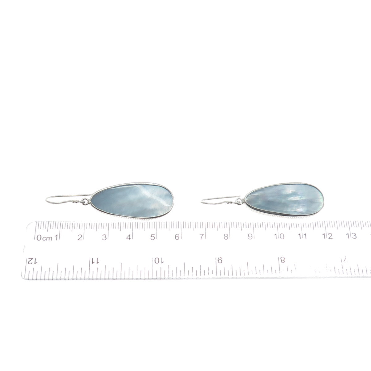 AF DESIGN 925 Sterling Silver Vintage Real Blue MOP Teardrop Dangle Earrings