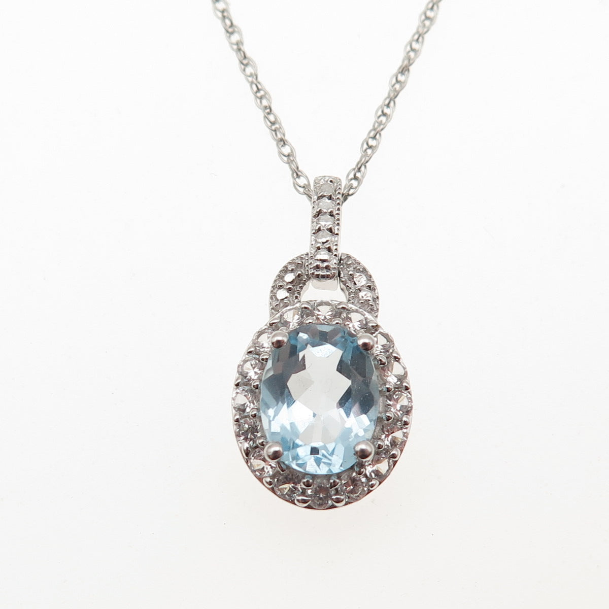 JH YOUNG 925 Sterling Silver Vintage Real Blue & White Topaz Chain Necklace 18"
