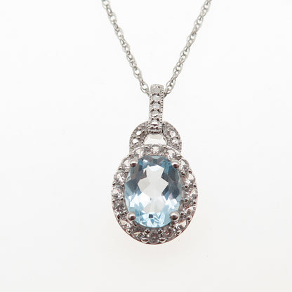 JH YOUNG 925 Sterling Silver Vintage Real Blue & White Topaz Chain Necklace 18"