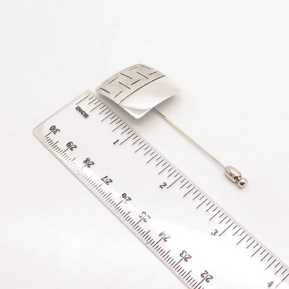 925 Sterling Silver Vintage Israel Textured Square Lapel Pin