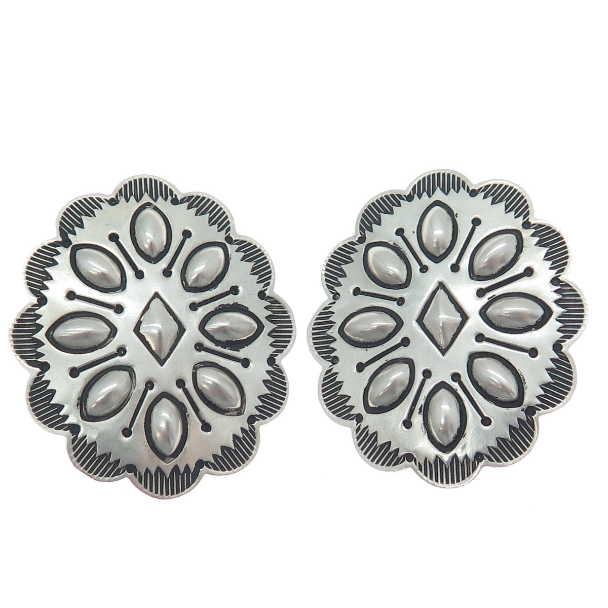 MICHAEL THOMPSON NAVAJO Old Pawn 925 Sterling Vintage Concho Clip On Earrings