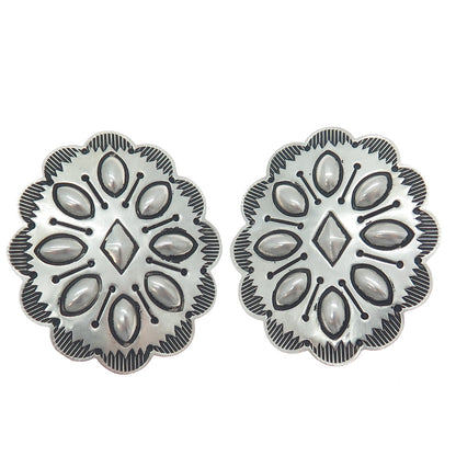 MICHAEL THOMPSON NAVAJO Old Pawn 925 Sterling Vintage Concho Clip On Earrings
