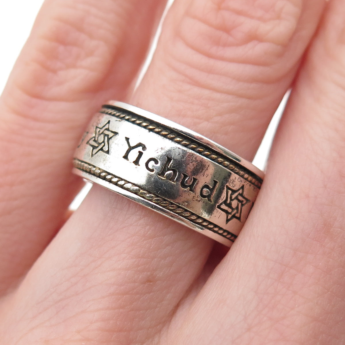 GEOART 925 Sterling Vintage Yichud Unity Star of David Rotating Band Ring Size 6