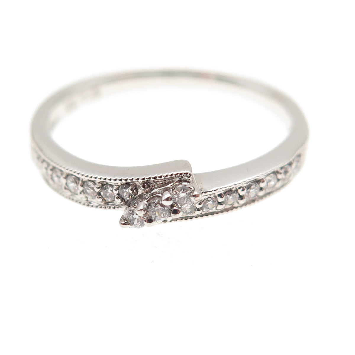 925 Sterling Silver Round-Cut C Z Bypass Ring Size 7.25