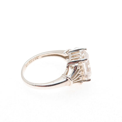 925 Sterling Silver Vintage Emerald-Cut C Z Engagement Ring Size 8