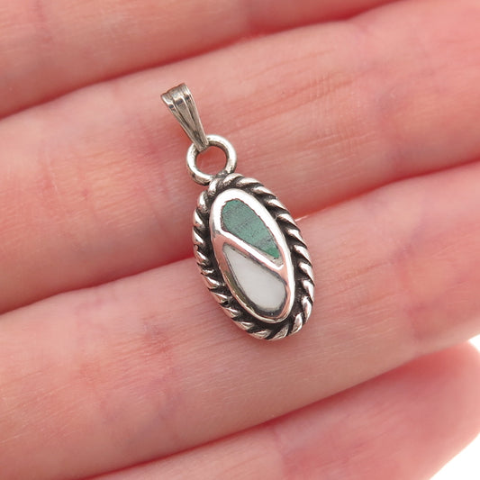 Old Pawn 925 Sterling Silver Vintage Southwestern Turquoise & MOP Charm Pendant