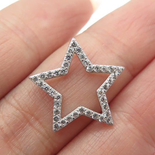 HAN 925 Sterling Silver Real White Topaz Gemstone Star Slide Pendant