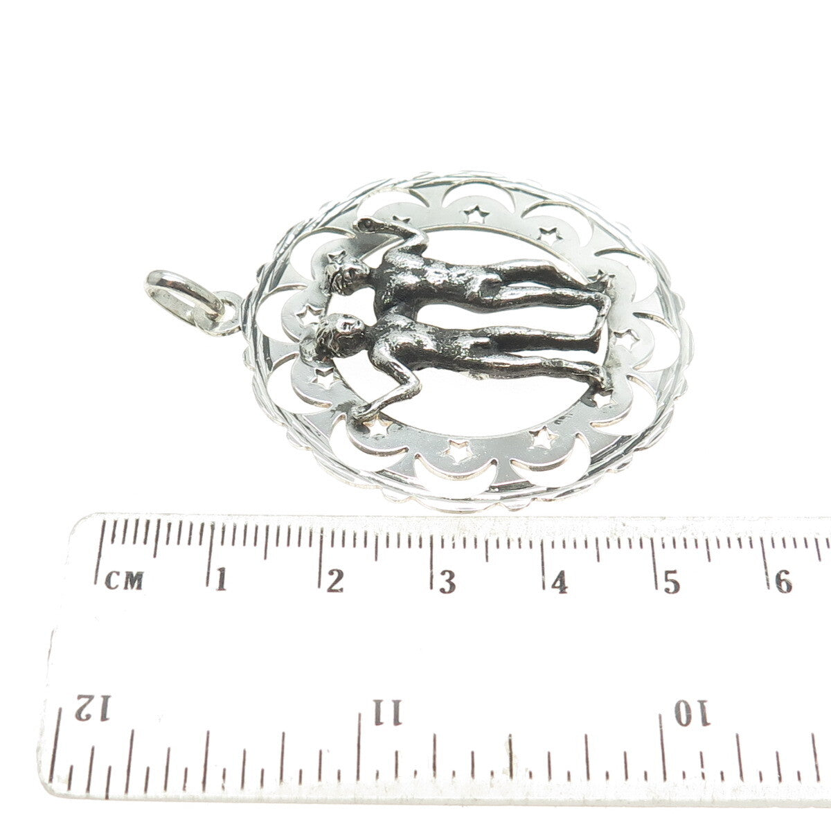 925 Sterling Silver Vintage Gemini Zodiac Sign Pendant