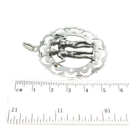 925 Sterling Silver Vintage Gemini Zodiac Sign Pendant