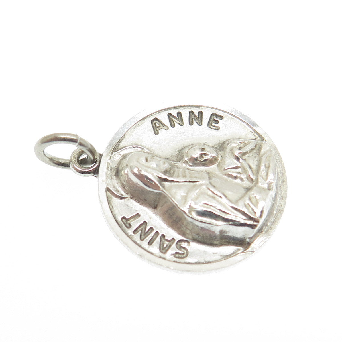 CHAPEL 925 Sterling Silver Vintage St. Anne Religious Medal Charm Pendant