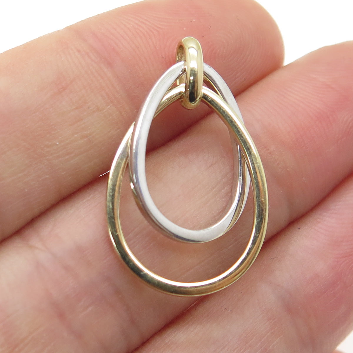 14K Yellow & White Gold Interlocked Teardrop Minimalist Charm Pendant