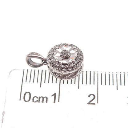 925 Sterling Silver Real Round-Cut Diamond Charm Pendant
