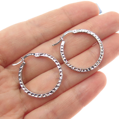 925 Sterling Silver Diamond-Cut Hoop Earrings