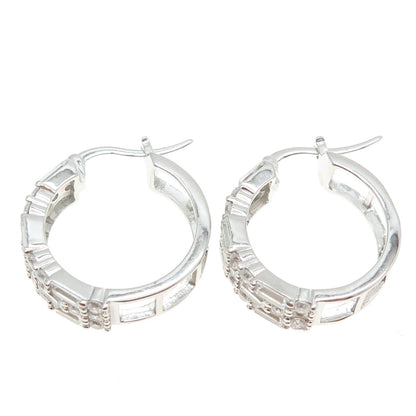 925 Sterling Silver C Z Hinged Hoop Earrings