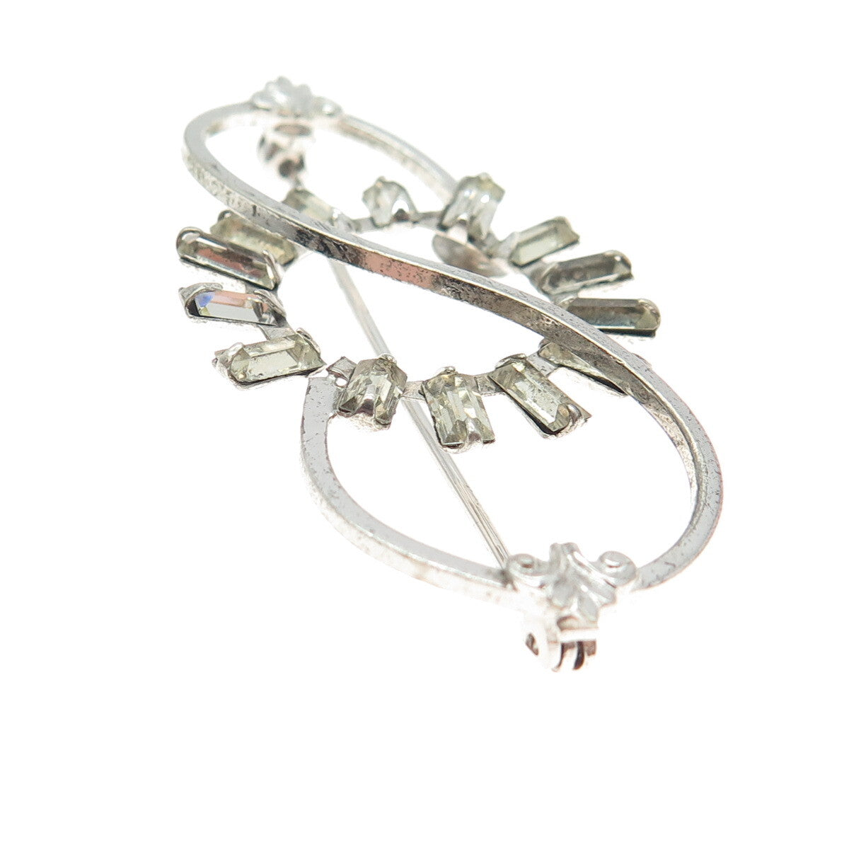 AMCO Sterling Silver Antique Art Deco Baguette-Cut Rhinestone Infinity Brooch