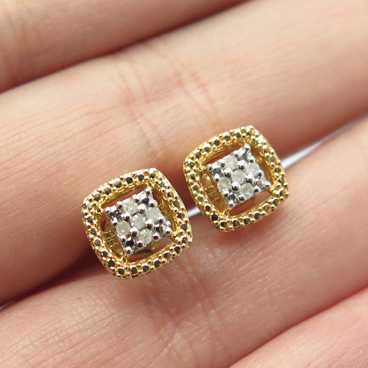 HAN 925 Sterling Silver Gold Plated Real Round-Cut White Diamond Stud Earrings