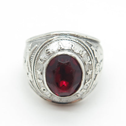 TAYLOR MAID 925 Sterling Silver Antique Art Deco Red Glass US Army Ring Size 10