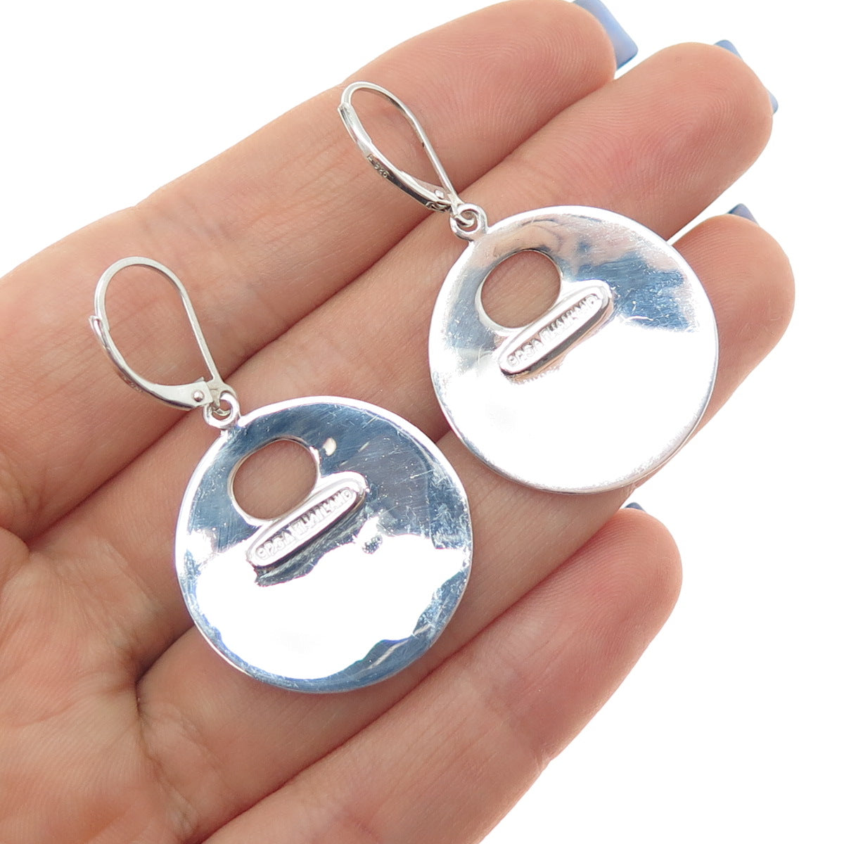 925 Sterling Silver Vintage Modernist Hammered Crescent Disc Dangle Earrings