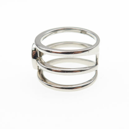 925 Sterling Silver Round-Cut C Z 3-Row Ring Size 7