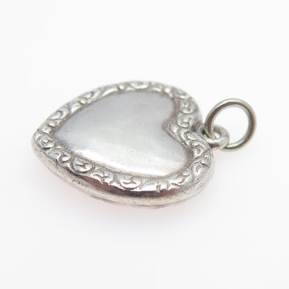 925 Sterling Silver Antique Art Deco Chatelaine Heart Minimalist Charm Pendant