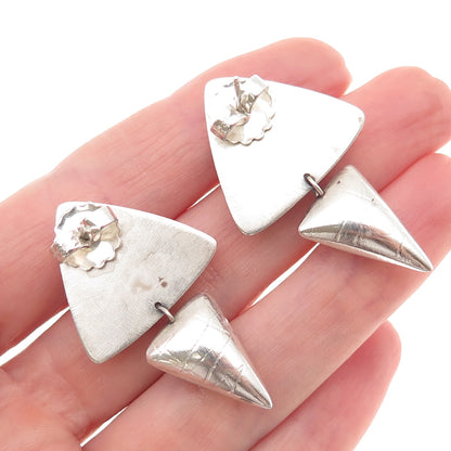 925 Sterling Silver Vintage Modernist Triangle Dangle Earrings