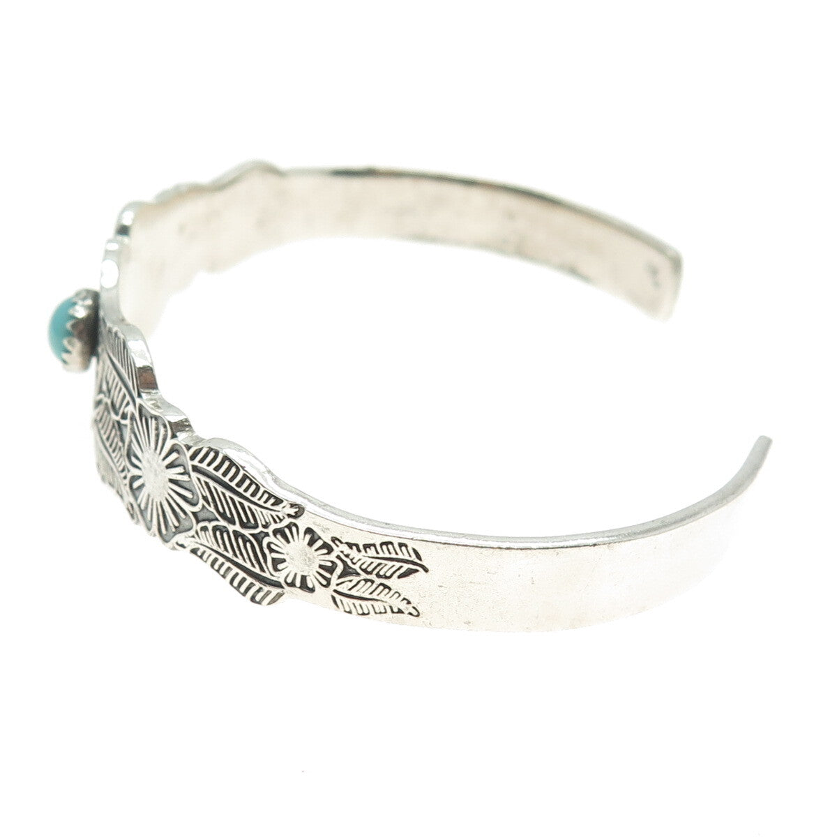 JEZLAINE Sterling Silver Vintage Turquoise Flower Adjustable Cuff Bracelet 7.5"