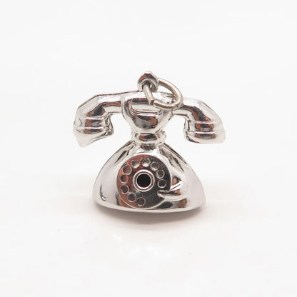 925 Sterling Silver Vintage Old Telephone 3D Minimalist Pendant