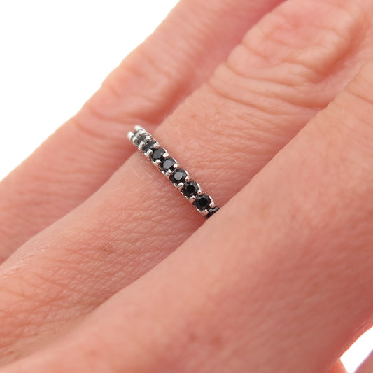 925 Sterling Silver Real Black Spinel Eternity All Around Band Ring Size 5