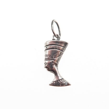 925 Sterling Silver Vintage Egyptian Nefertiti Oxidized Mini Charm Pendant