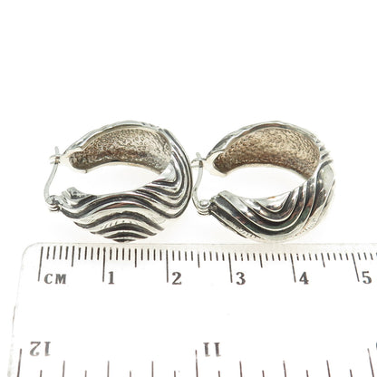 925 Sterling Silver Vintage Wavy Modernist Hoop Earrings