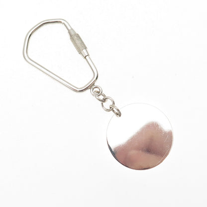 925 Sterling Silver Vintage Round Tag Key Fob Carabiner Holder