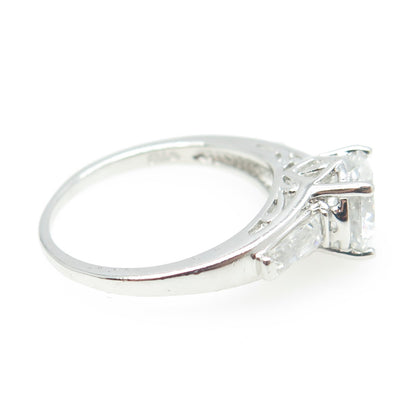 925 Sterling Silver Round & Tapered Baguette-Cut C Z Engagement Ring Size 8