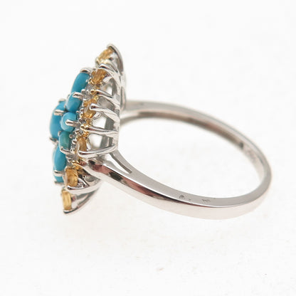 Chuck Clemency Sterling Silver Real Turquoise White Topaz & Citrine Ring Size 8