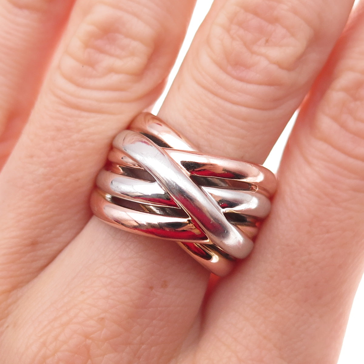 925 Sterling Silver 3-Tone Crisscross Ring Size 8