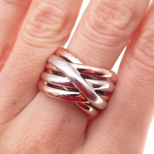 925 Sterling Silver 3-Tone Crisscross Ring Size 8
