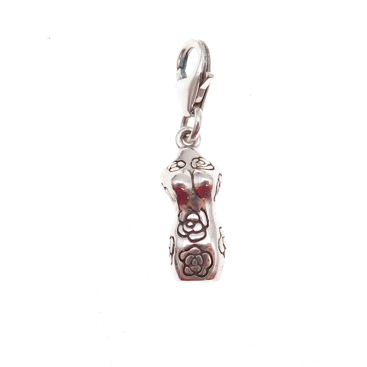 925 Sterling Silver Vintage Mannequin Rose Floral Lobster Lock Charm Pendant