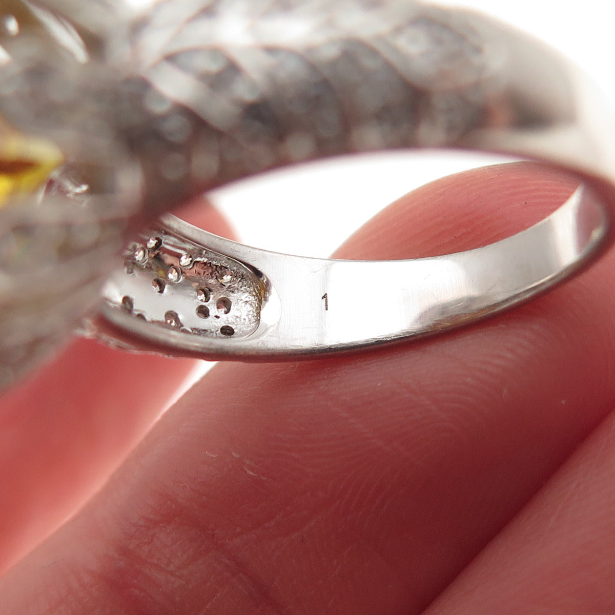 925 Sterling Silver Round-Cut Canary & White C Z Ring Size 7