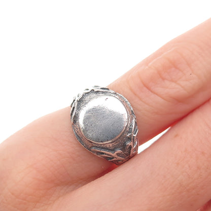 925 Sterling Silver Vintage Heart Oxidized Signet Ring Size 4