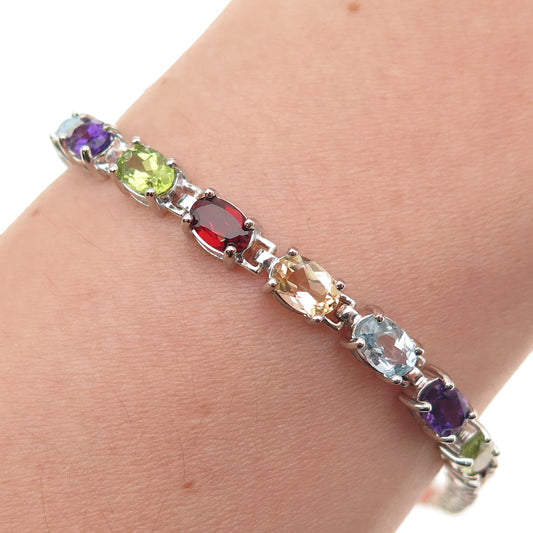 Ross Simons 925 Sterling Silver Vintage Real Multi-Color Gem Bracelet 6.75"