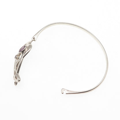 KIT HEATH Sterling Vintage 1990 Real Amethyst Modernist Bangle Bracelet 6.75"