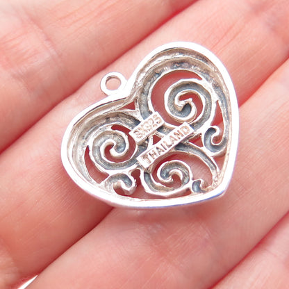 SX SALLY C 925 Sterling Silver Vintage Modernist Swirl Heart Charm Pendant
