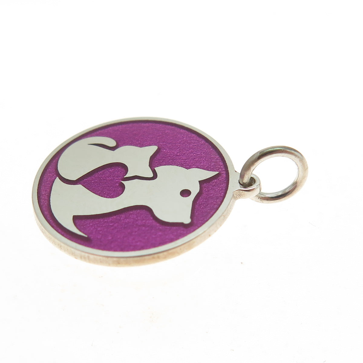 925 Sterling Silver Purple Enamel Dog & Cat Friendship Minimalist Charm Pendant