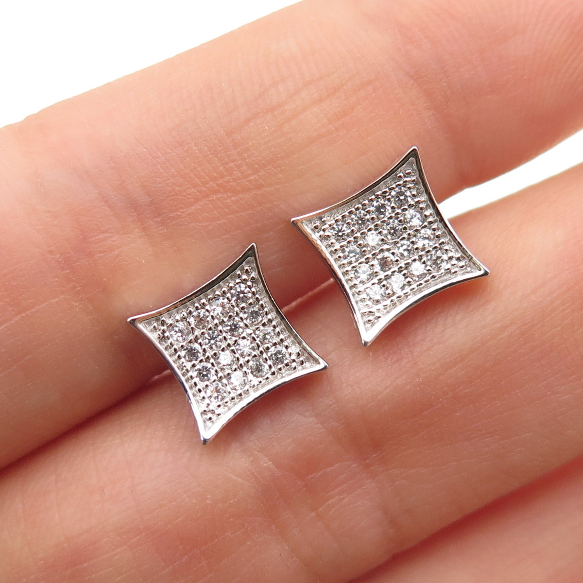 925 Sterling Silver Round-Cut C Z Princess Square Stud Earrings