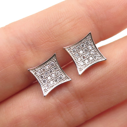 925 Sterling Silver Round-Cut C Z Princess Square Stud Earrings