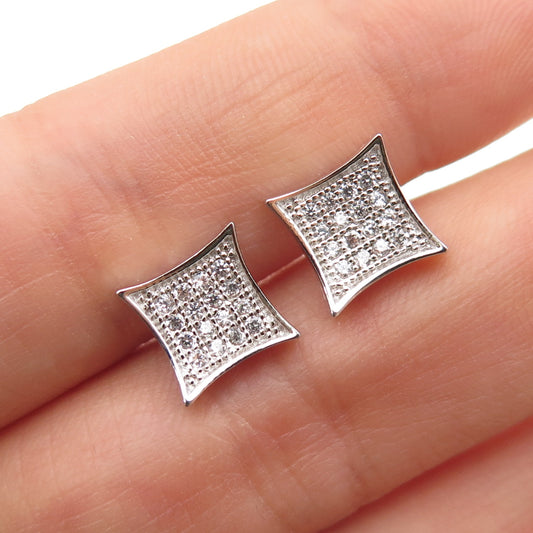 925 Sterling Silver Round-Cut C Z Princess Square Stud Earrings