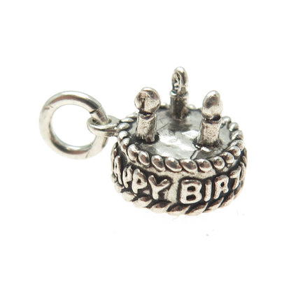 SUN WEST 925 Sterling Silver Vintage "Happy Birthday" Cake Charm Pendant