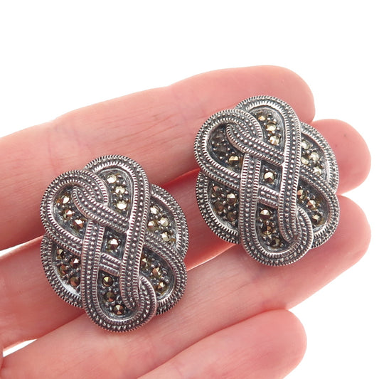 Judith Jack Sterling Silver Vintage Real Marcasite Infinity Omega Back Earrings