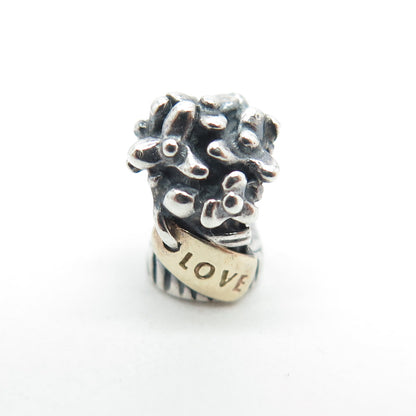 PANDORA 925 Sterling Silver & Gold Love Bouquet Flower Bead Charm